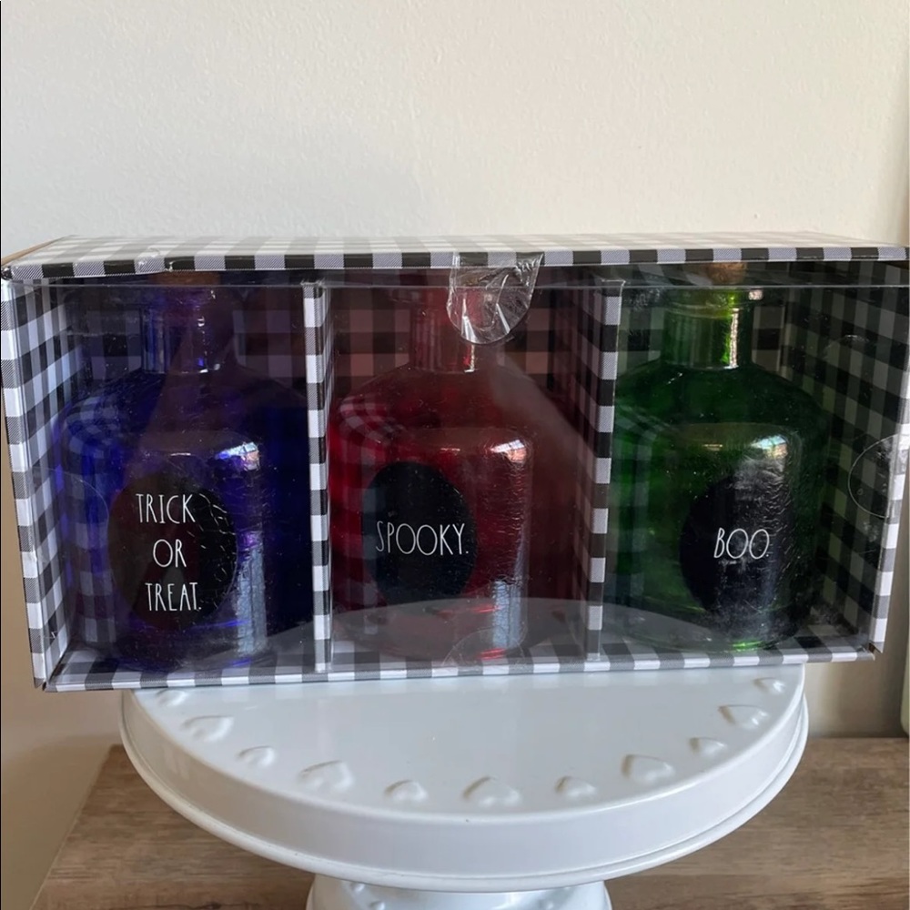 Rae Dunn Halloween glass potion bottles